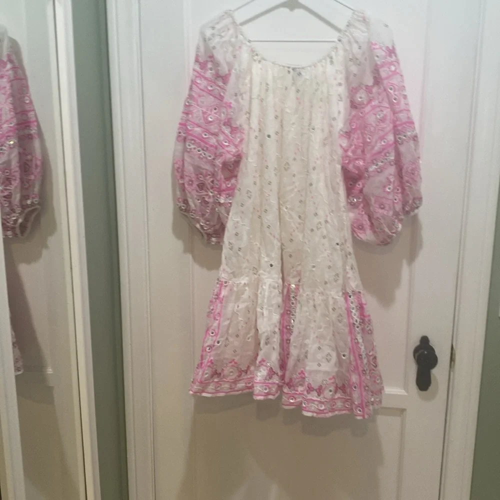 Juliet Dunn White Mini Dress with Pink Embroidery - Picture 6 of 9